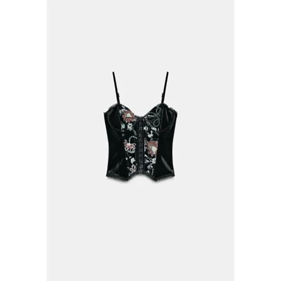 ZARA EMBROIDERED VELVET CORSET - Picture 4 of 6